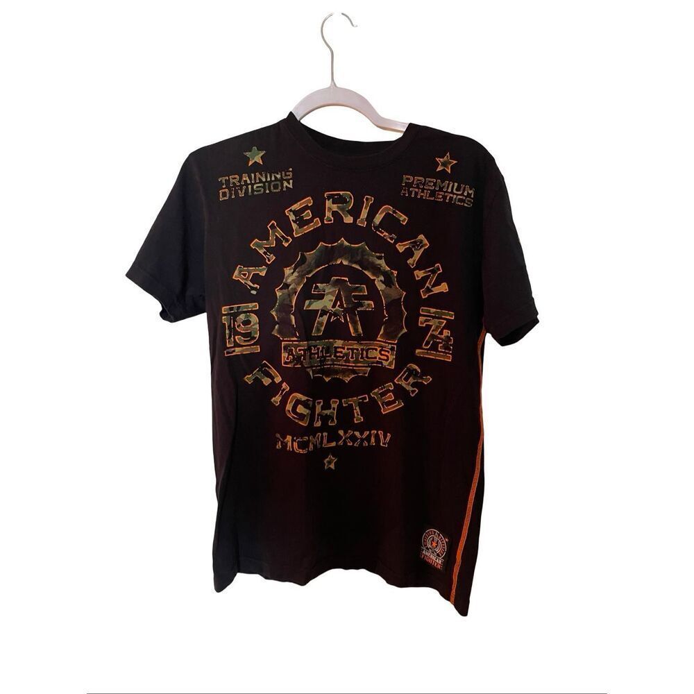 American Fighter Mens Black Orange Green Realtree Camo Graphic T-Shirt Medium